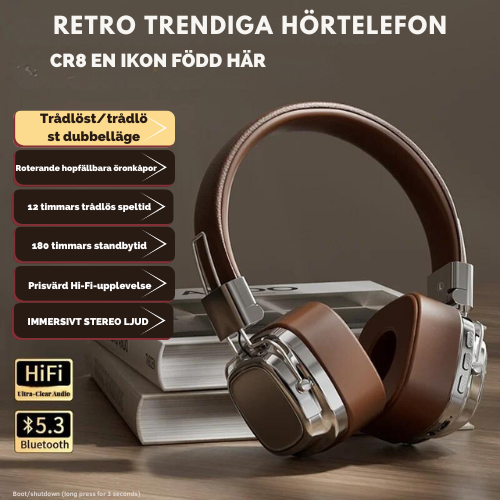 "2024:s Coolaste Retro-Hörlurar – Trådlösa, Hopfällbara Bluetooth 5.3 med Kristallklart Ljud"