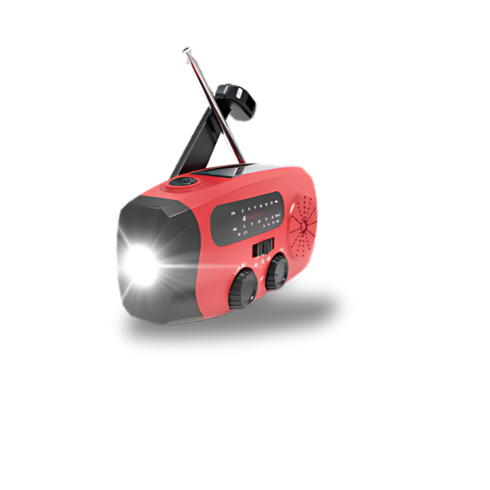 Solcellsradio med Nödlampa – 2000mAh, USB & Vattentålig