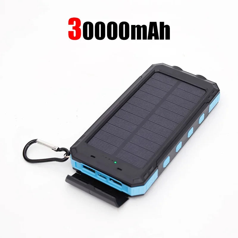 100000mAh Portabel Powerbank med Solcellsladdning och LED-lampa - Perfekt för Camping och Uteliv