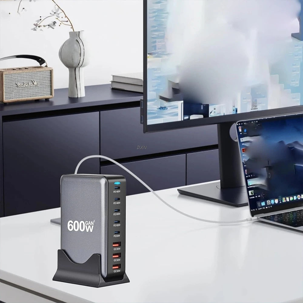 600W GaN Snabbladdare med 8 USB-C | Supersnabb PD3.1 för iPhone, Samsung & Laptop