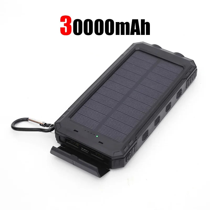 100000mAh Portabel Powerbank med Solcellsladdning och LED-lampa - Perfekt för Camping och Uteliv
