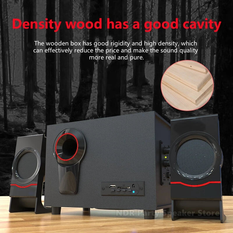 2.1 Trädesign Bluetooth Subwoofer Högtalarsystem – För Mobil, Dator & TV