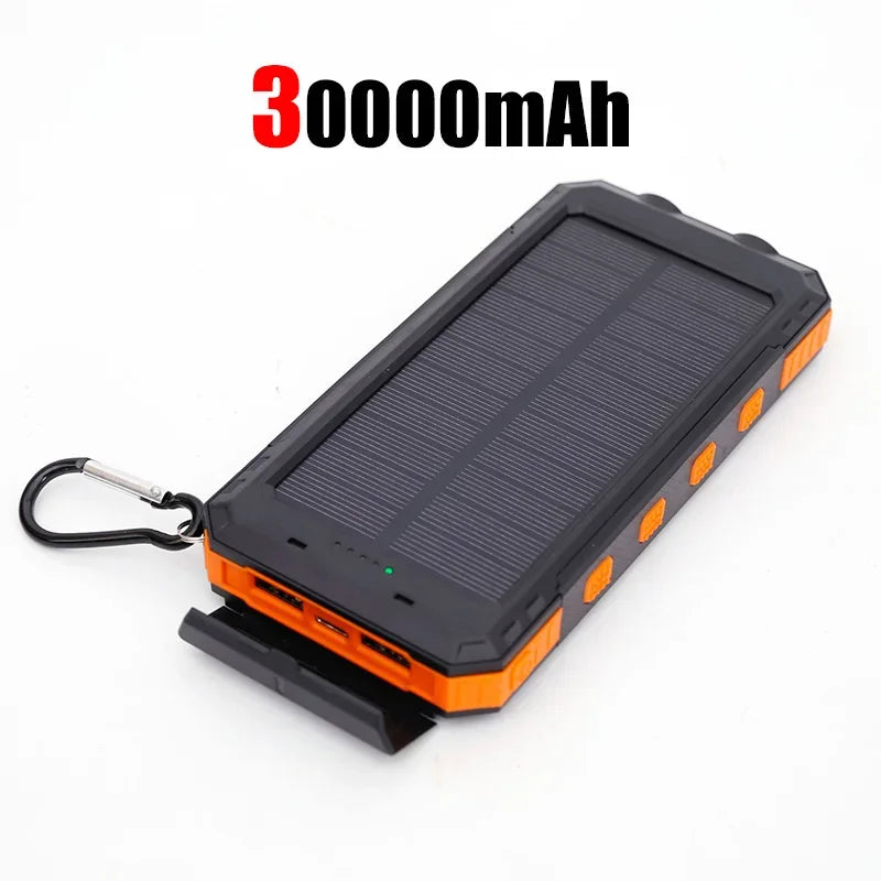 100000mAh Portabel Powerbank med Solcellsladdning och LED-lampa - Perfekt för Camping och Uteliv