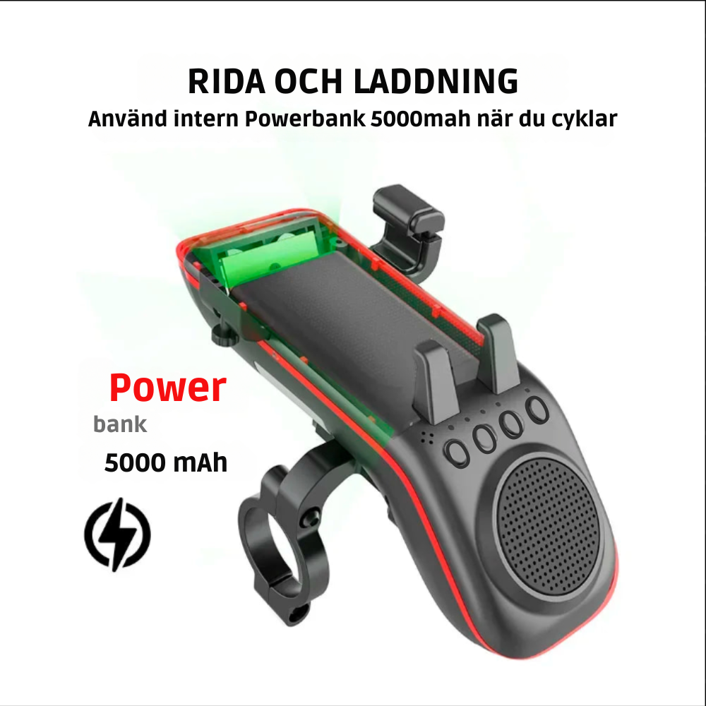 10-i-1 Cykellampa med Mobilhållare & Bluetooth-högtalare