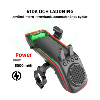 10-i-1 Cykellampa med Mobilhållare & Bluetooth-högtalare