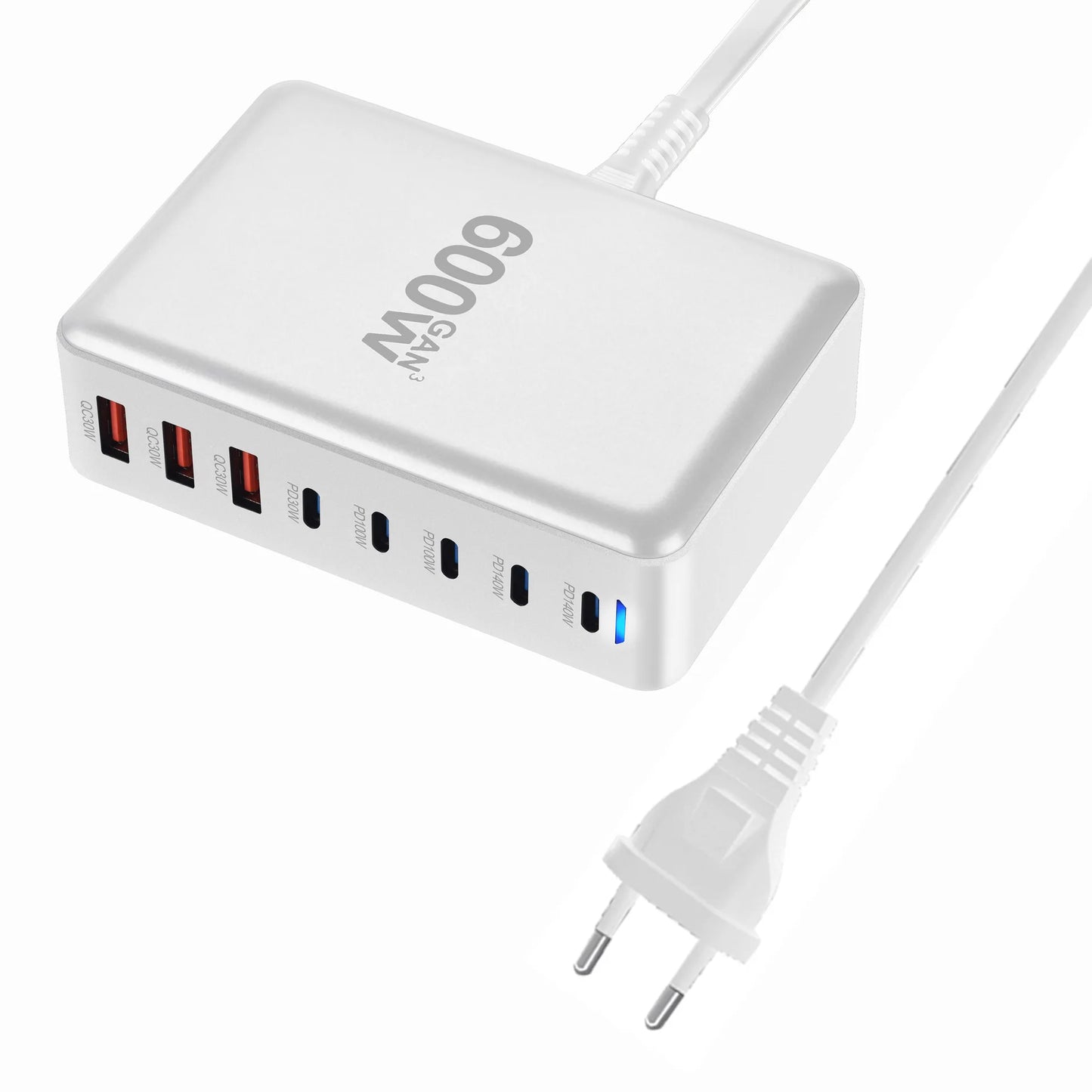 600W GaN Snabbladdare med 8 USB-C | Supersnabb PD3.1 för iPhone, Samsung & Laptop