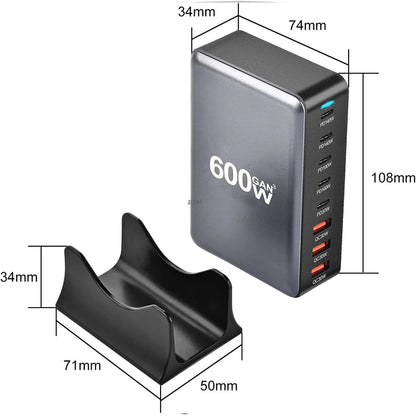 600W GaN Snabbladdare med 8 USB-C | Supersnabb PD3.1 för iPhone, Samsung & Laptop