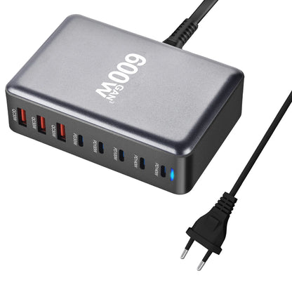 600W GaN Snabbladdare med 8 USB-C | Supersnabb PD3.1 för iPhone, Samsung & Laptop