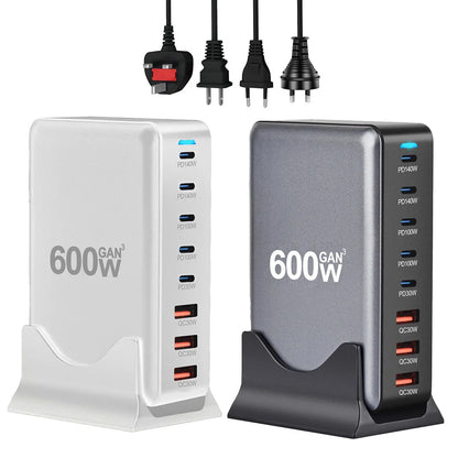 600W GaN Snabbladdare med 8 USB-C | Supersnabb PD3.1 för iPhone, Samsung & Laptop