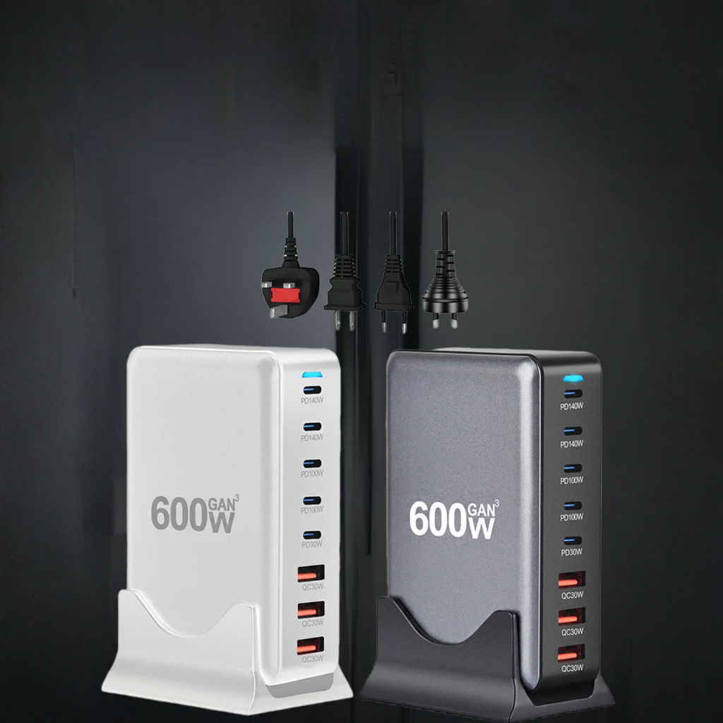 600W GaN Snabbladdare med 8 USB-C | Supersnabb PD3.1 för iPhone, Samsung & Laptop