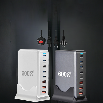 600W GaN Snabbladdare med 8 USB-C | Supersnabb PD3.1 för iPhone, Samsung & Laptop