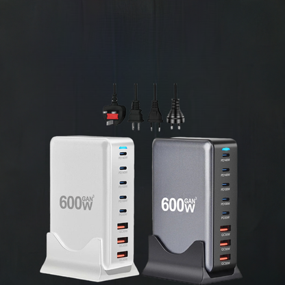 600W GaN Snabbladdare med 8 USB-C | Supersnabb PD3.1 för iPhone, Samsung & Laptop